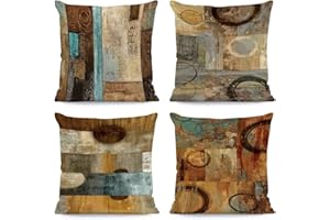 QUALKNOY Set of 4 Cushion Covers 18"x18" Modern Boho Pillowcases Brown Decorative Throw Pillow Covers 45 x 45cm for Sofa Living Room Garden Outdoor Abstract Geometric Home Decor