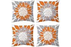 Qahing Pack of 4 Fall Outdoor Waterproof Pillow Covers 18x18 Decorative Outdoor Throw Pillows Garden Square Cushion Cases for Patio Furniture, Couch, Tent Sunbrella, Bench, Orange Grey