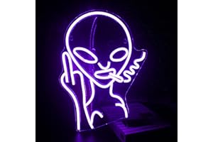 SIGNSHIP alienígena neón morado para decoración de paredes, decoración USB LED neón logotipo novedoso verde alienígena neón logotipo para hogares, bares, clubes, dormitorios, fiestas