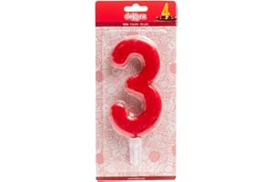 Dekora 345280 świeca urodzinowa, liczba 3, czerwona, 15 cm