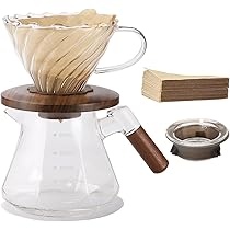 Dripper Per Caffè In Vetro Borosilicato Con Manico In Noce, Misura 02, Per 1-4 Tazze. Include 100 Filtri Di Carta. Compatibile Con Tazze Di Diametro 4-4,7 Cm. - 4