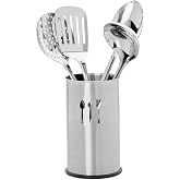Relaxdays Kitchen Utensil Set, Five Accessories, Stand, Cutlery, Stainless | Stand, Cutlery, Stainless Steel, 1 Set