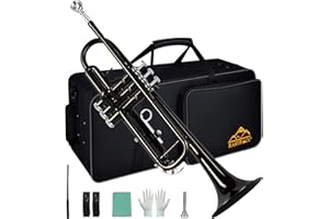 EASTROCK Bb Trumpet Standard, Brass Trumpet Instrument with Hard Case, Gloves 7C, Mouthpiece, Cleaning Kit for Student (Black)