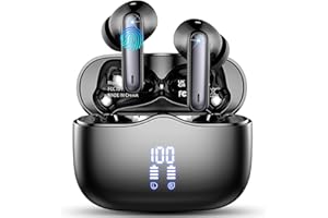 XINWLD Auriculares Inalámbricos Bluetooth, Cascos Inalambricos Bluetooth 5.3 con HD Micrófono HiFi Estéreo Pantalla LED, 40H Audifonos Inalambricos Reducción de Ruido, IPX7 Impermeable Auriculares Bluetooth