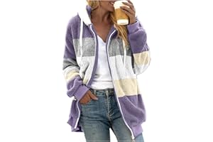 Angxiwan Fleecejacke Damen Winterjacke Teddyjacke Hoodie Winter Teddy Fleece Jacke Warm Herbst Wintermantel mit Kapuze ReißVerschluss Fellmantel PlüSchjacke mit Taschen Kuscheljacke