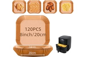 ALNJK Carta Forno per Friggitrice ad Aria,120 Pezzi Fodera per Uso Alimentare Antiaderente per Friggere, Cuocere, Arrostire e a Prova di Olio 20cm