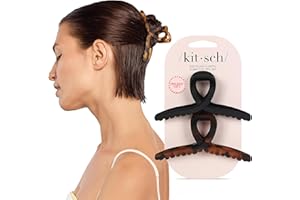 Kitsch Grandi fermagli per capelli da donna, alla moda, in plastica opaca, facili da impugnare, perfetti per l'uso quotidiano e per occasioni speciali, tartaruga e nero, 2 pezzi