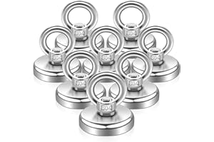 KEUKENKET 8 Stück Neodym Magnete Extra Stark Groß Magnetfischen 45kg,32MM Magnete Stark,Magnetfischen mit Heberinge und Schrauben, Starker Angelmagnet mit Loch für Camping Industrie Magneten Zuhause Werkstatt
