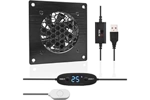 iYueMps 120mm USB Fan Digital Display Temperature Control Silent Fan System with Metal Plate Aluminum Frame 5V for AV Cabinet TV Cabinet Home Theater
