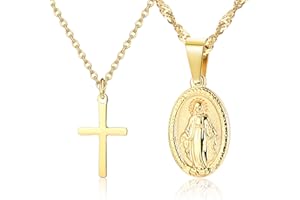 CASSIECA Collier avec Pendentif Croix Jésus Vierge Maria en Acier Inoxydable pour Femme Hommes Collier Religieux Chrétien Fine Bijoux