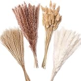Qlect Home Decor 100 Pcs Set 17inch Natural Dried Pampas Grass,Real Rabbit Bunny Tail,Reed Pampas,Boho Bouquet,Artificial Flo