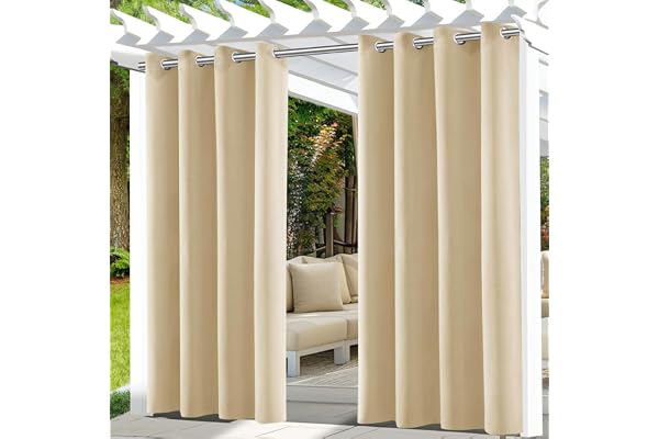UFYTT Rideaux d'extérieur Imperméables,Lot de 2 Rideau pour Pergola à Oeillets en Haut,Rideau Occultant Exterieur,Rideau Exterieur Terrasse pour Intérieur Extérieur 132x215cm,Beige