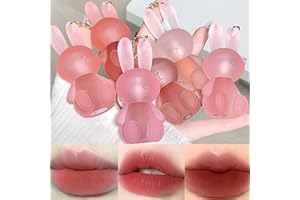‎LUCKNEST 6 Farben Lippenstift Matte Lipstick set,Cute Rabbit Lip Glaze 2 in 1 Key Chain Lip Gloss Lip Stain, Waterproof Non-Stick Cup Long Lasting Lip Clay Cute Lip Makeup