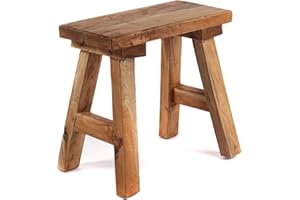 DESIGN DELIGHTS Sgabello in Legno Rustico | 52x50 cm (HxW), Mogano & Teak | Sgabello Laterale, Sgabello Rustico in Legno, Sgabello per Piante