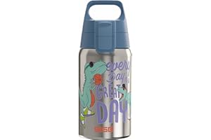 Sigg - Stainless Steel Kids Water Bottle - Shield Great Day - Suitable for Carbonated Beverages - Leakproof - Lightweight - BPA Free - Brushed with Dino - 0.5L