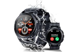 OUKITEL Smartwatch Herren mit Telefonfunktion, 1,43" HD Touchscreen Uhren, 123 Sportmodi Fitnessuhr, 410mAh Akku, 5ATM Wasserdicht Armbanduhr für Android IOS mit Pulsmesser Schlafmonitor Schwarz
