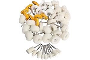FPPO 1Inch Polishing Buffing Wheel Set,Wool Felt Cotton Mounted 3mm Shank for Rotary Tool Accessories,Mini Brush Polishing Kit for Watch and Jewelry 50 Pieces