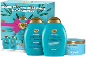 OGX - Coffret Soin Cheveux Huile d'Argan du Maroc (Shampooing + Après-Shampooing + Masque) – Soins capillaires pour cheveux secs et abîmés – Sans sulfate ni parabènes