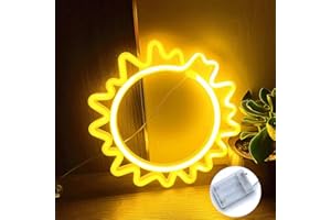 MINEUP Sun Neon Signs, LED Neon Light, Sun Shaped Neon Lights, Warm White Sunflower Neon Sign, Wall Light Battery/USB Operated Art Decorative Neon Signs for Kids Room Birthday Christmas Halloween Party