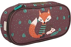 PERLETTI Kinder Federmäppchen Braun mit Fuchs und Igel - Etui Schuletui Federmappe aus Recyceltem Kunststoff - Stifteetui Mädchen Jungen Grunschule Kindergarten - 22x10x5 cm Eco Collection (Fuchs)