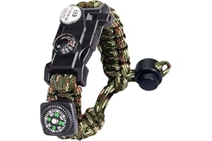 AURIVER Pulsera Paracord Supervivencia España, Camuflaje Supervivencia Pulsera con Flint + Brújula + Termómetro + Silbato, para Caminatas en Canchas de Camping u Otras Actividades al Aire Libre