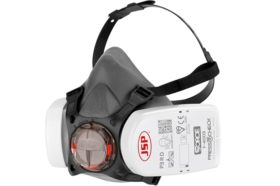 JSP FORCE 8 Half Mask Respirator with PressToCheck™ P3 Filters - Reusable - For Silica Dust, Wood Dust, Painting, Sanding, Glyphosate, Mould - Construction, DIY & Industrial - EN140 & EN143