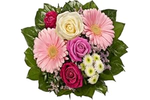 Dominik Blumen und Pflanzen, Blumenstrauß "Tango" aus 3 Rosen, Ranunkel, Chrysantheme und Gerbera