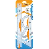 BIC &Ccedil;izim ve Geometri Seti, 1 Adet Cetvel 1 Adet G&ouml;nye ve 1 Adet A&ccedil;ı&ouml;l&ccedil;er, Şeffaf Plastik, Kaymaz Tutma Kısımları