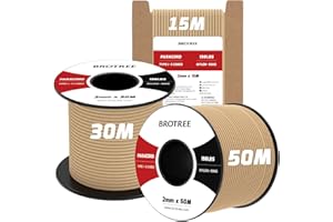 Brotree 2mm Paracord 3 Strands 15M 100% Nylon Rope Parachute Cord for Outdoor, Craft, DIY - 90kg Breaking Load (Khaki)