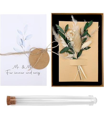 Set Para Regalar Dinero En Bodas - Caja Kraft, Tarjetas Con Flores Secas, Tubo Para Billetes, Cuerda De Cáñamo, 18.5x12.8x3 Cm