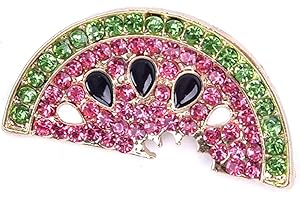CROWNOFRIBBONS Watermelon Brooch, Melon Fruit Lover Gift Pin, Crystal Jewellery for Women