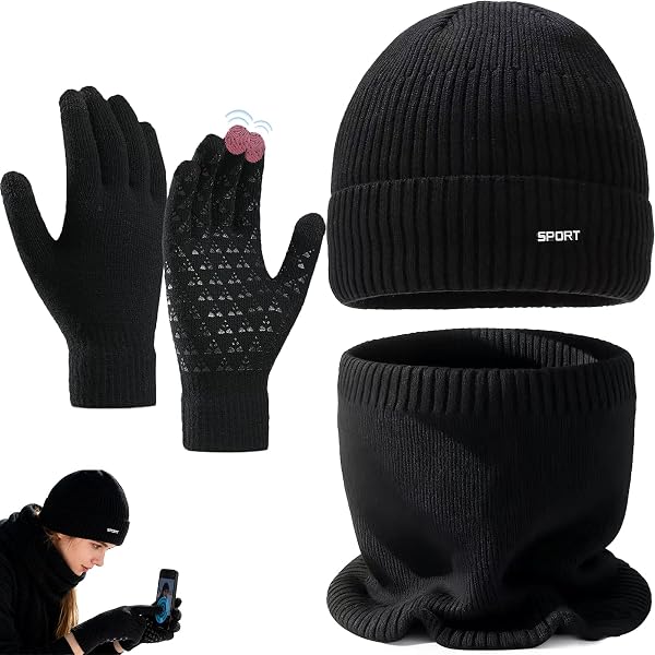 Mtze Schal Handschuhe Set fr Herren und Frauen - 3 in 1 Winterset Mit  Touchscreen Handschuhen und Wrmer : Amazon.de: Fashion