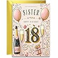 Sister 18th Birthday Card - Champagne and Balloons design - Elegant Birthday Card for Her Age 18 with lovely verse inside. A5 with Gold Envelope