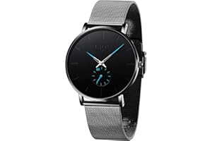 LIGE Men's Black Ultra Thin Watches Minimalist Fashion Gent Business Dress Wrist Watches Analog Quartz Waterproof Watch
