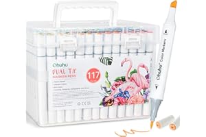 Ohuhu Rotuladores 117 Colores, Marcadores de Agua Doble Punta para Adultos Estudiantes Dibujar, para Colorear, Bocetos, Cómics, Garabatos, con 1 Batidora Incolora y Maletín de Transporte