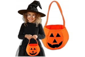 KRUMAD Halloween Torba Dynia na Słodycze 28 cm, Materiałowe Wiaderko Trick or Treat, Koszyk na Cukierki dla Dzieci, Pomarańczowa Torebka Dynia, Akcesoria do Kostiumu i Dekoracja na Halloween Party