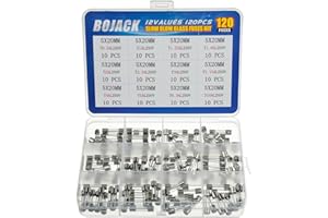 BOJACK 12 Werte 120 Stück Sicherung träge 5x20mm 250V T0.5A 1A 1.25A 1.6A 2A 2.5A 3A 3.15A 4A 5A 6.3A 10A Feinsicherung Glassicherung G-Sicherung
