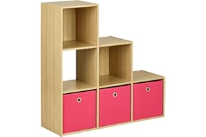 Hartleys Oak 6 Cube Shelving Unit and 3 Easy Grasp Box Drawers - Pink