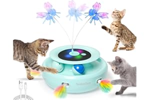 GoldenSun Jouet pour Chat 3 en 1, Jouet électrique Interactif et Automatique pour Chats, Whack-A-Mole, Papillon Flottant, Balle Incluse, Jouet Rechargeable par USB avec 6 Accessoires