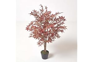 HOMESCAPES Acero artificiale realistico alto 90 cm finto acero giapponese con tronco di vero legno in vaso nero