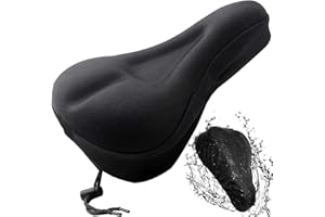ASIRYVA Black Gel Bike Seat Cushion With Waterproof Cover - Extra Soft and Comfortable for Indoor and Outdoor Saddles