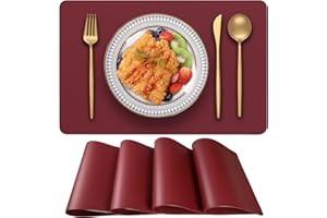 Blibalaskr PVC Heat Resistant Placemats Set of 4,Waterproof Wipeable Floor Place Mats,Non-Slip Easy Clean Table Mats for Kitchen Table Decor,12×18 Inch (Burgundy)