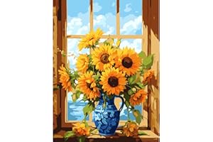 Gifmore Paint by Numbers Kits for Adults, DIY Craft Art Canvas Painting Kit with Acrylic Pigment and Brushes, 12 x 16 inch Sunflower (Frameless)