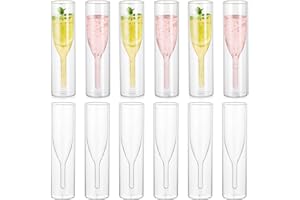 INWEDER Lot de 12 flûtes à champagne sans pied en cristal - Verres à prosecco à double paroi - Verres à vin classiques en forme de tulipe - Verre transparent soufflé à la main pour cadeaux de mariage, fêtes,