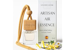 Désodorisant voiture Sincero Home fait main Vanille Noire, aromathérapie écologique avec bouchon bois et flacon verre, parfum doux longue durée pour voiture, maison, armoire, salle de bain