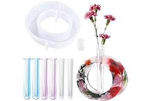 ‎WOOHOME Woohome Flower Vase Silicone Mould Vase Resin Mould Silicone Moulds Epoxy Resin Planter Casting Moulds with 6 Pieces Acrylic Test Tubes for Hydroponic Plants, Home Office Decor, Round