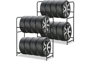 SWANEW Étagère à pneus 107 x 46 x 117 cm - Support pour 8 pneus - Réglable en Hauteur - Capacité de Charge : 180 kg - avec Housse de Protection pour pneus - pour Garage, Cave, Atelier, 2X