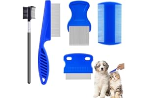 ‎MAEXUS MAEXUS 5 Stück Katze Hund Flohkamm Set, Läusekamm für Haustiere, Pet Tränenfleckentferner Kamm, Metall Zähne Läusekamm, Doppelseitig Nissenkamm, Entfernt effektiv Flöhe und Läuse, für Haustierpflege
