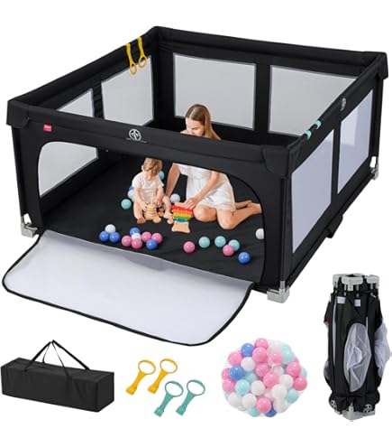COSTWAY Babybox 200 x 180 cm, opvouwbaar, box met 50 oceaanballen en 4
