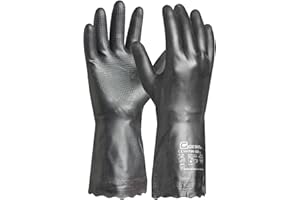 Gebol Carostar, 1 para męskich rękawic roboczych, ochrona chemikaliów, gumowe rękawice do czyszczenia z flokowaniem bawełnianym i wzorem waflowym, odporne na kwasy i oleje, rozm. L (rozm. 9), czarne